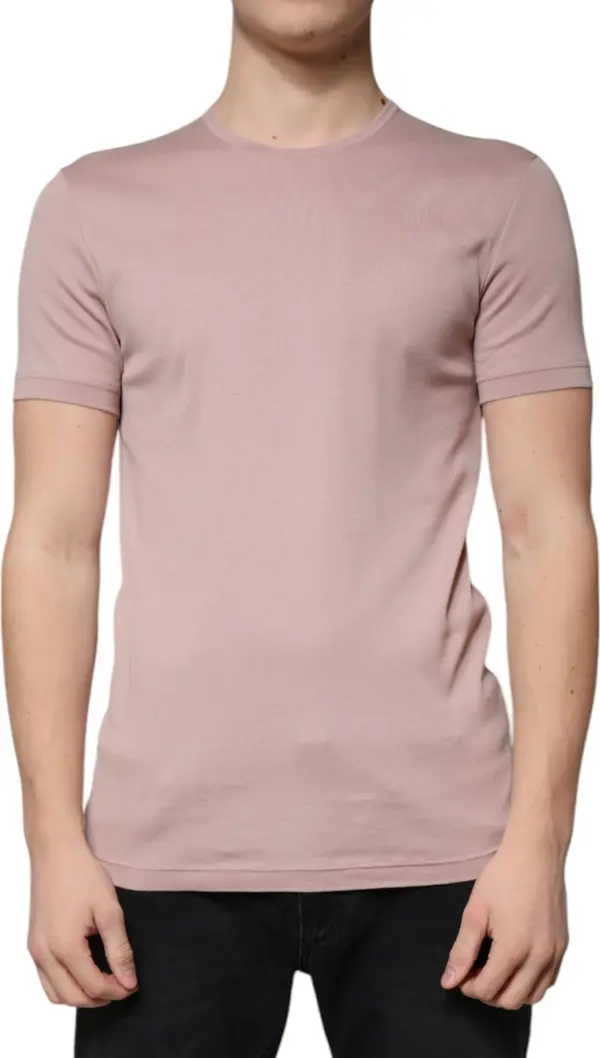 Brown Cotton Short Sleeves Round Neck T-shirt