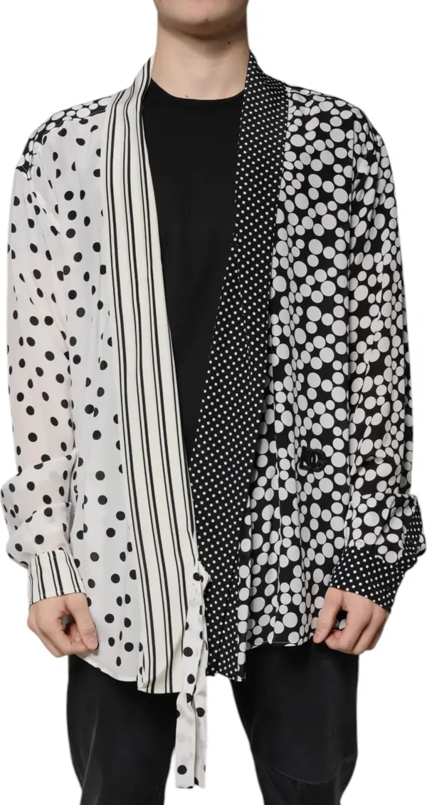 Black White Polka Dots Silk Men Casual Shirt