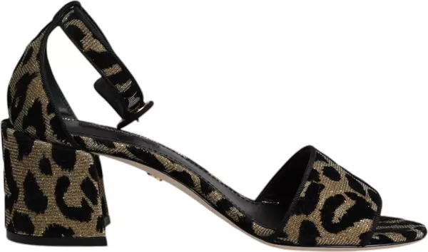 Gold Leopard Lurex Ankle Strap Heels Sandals Shoes