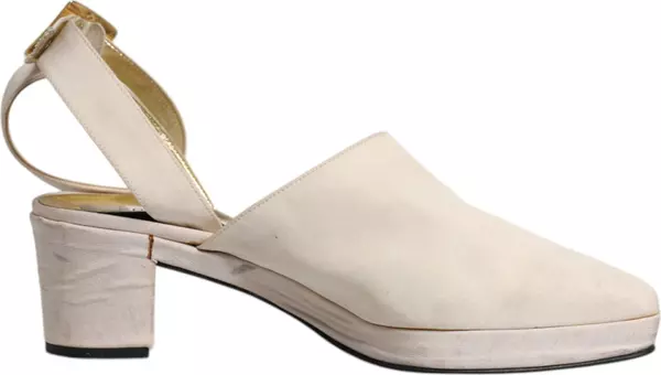 Off White Block Heels Slingback Sandals Shoes