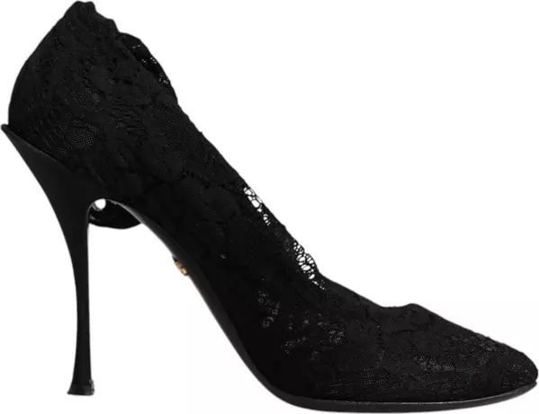 Black Lace Stretch Heels Mid Calf Boots Shoes