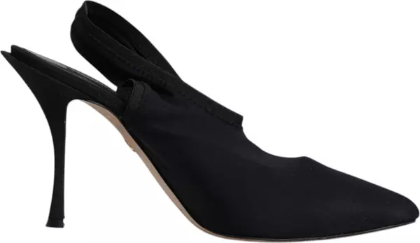 Black Jersey Stretch Heels Slingback Shoes