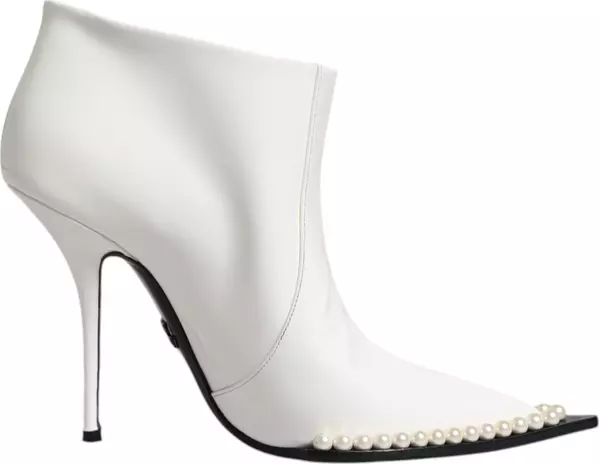 White Faux Pearl Leather Pointed Toe Ankle Boot Shoes
