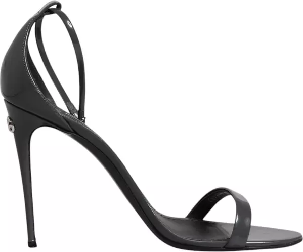 Grey Leather Ankle Strap Heel Sandals Shoes