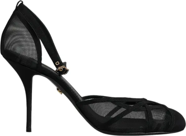 Black Mesh Ankle Strap Heels Pumps Shoes