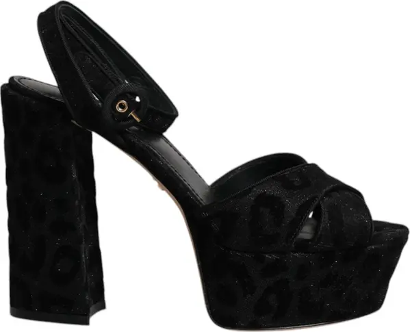 Black Leopard Platform Heels Sandals Shoes
