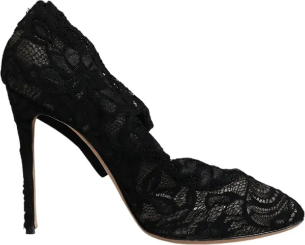 Black Lace Stretch Heels Mid Calf Boots Shoes