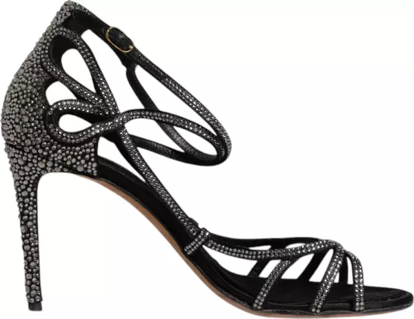 Black Strass Ankle Strap Heels Sandals Shoes