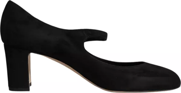 Black Suede Leather Block Heels Pumps Shoes