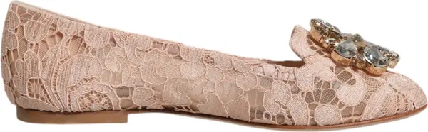 Beige Lace Crystal Ballet Flats Loafers Shoes