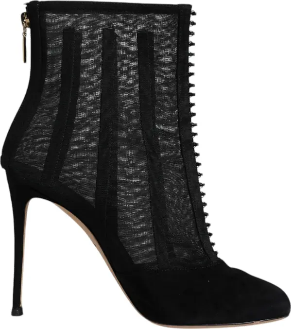Black Mesh Stiletto Heels Ankle Boots Shoes