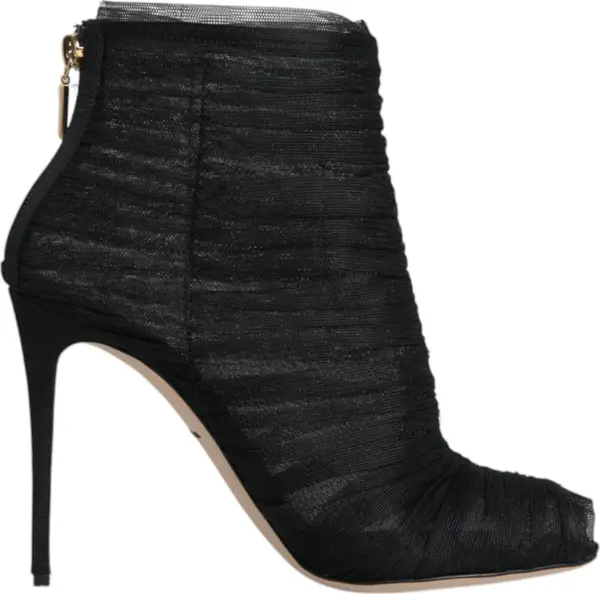 Black Mesh Stiletto Heels Ankle Boots Shoes