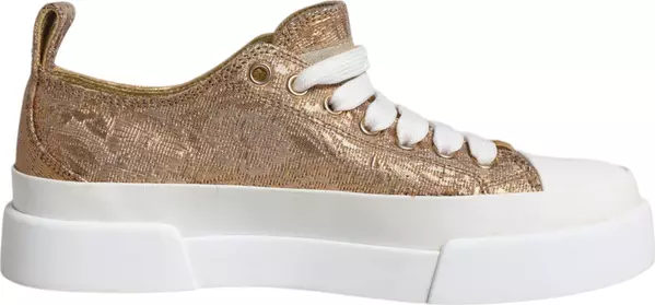 Gold White Logo Low Top Sneakers Shoes