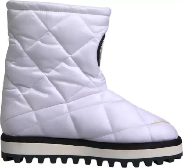 White Viscose Padded Mid Calf Boots Shoes