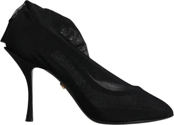 Black Silk Mesh Sock Style Boots Shoes