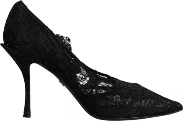Black Lace Crystals Mary Jane Pumps Shoes