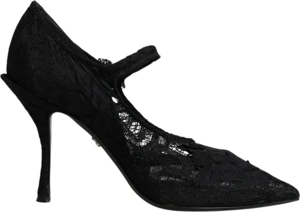 Black Lace Crystals Mary Jane Pumps Shoes
