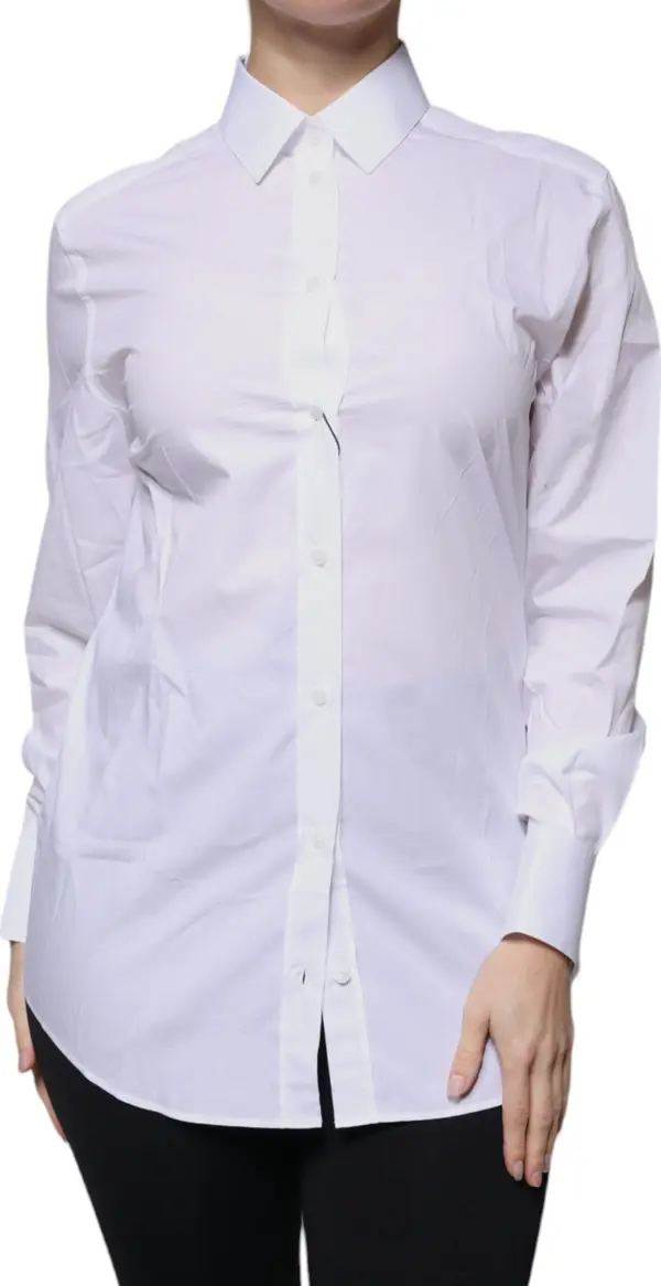 White Cotton Collared Long Sleeves Shirt Top
