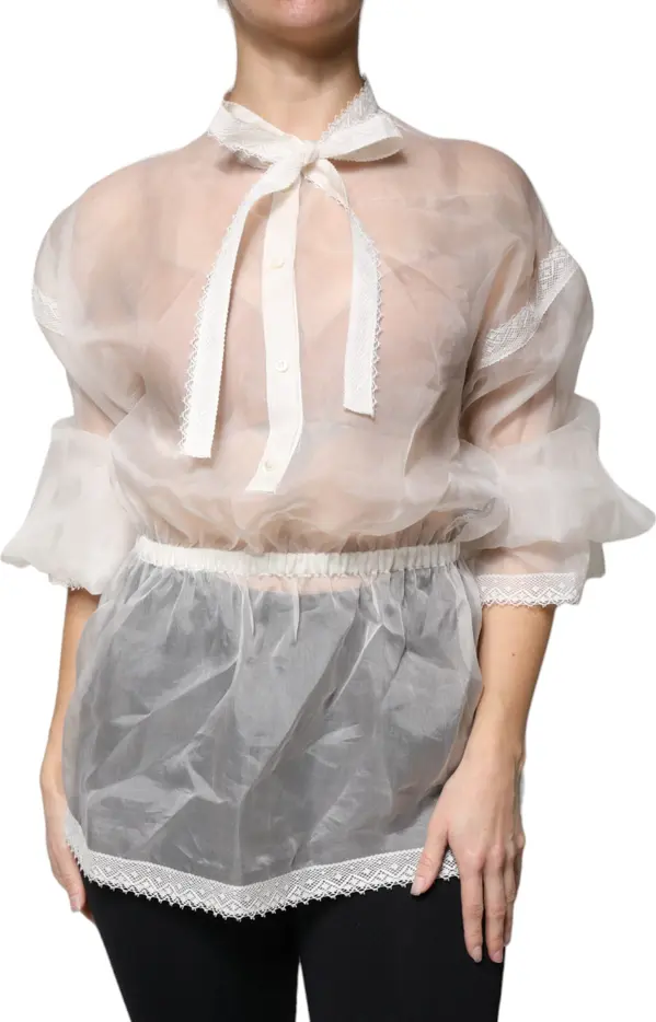 White Ascot Collar Long Sleeves Blouse Top