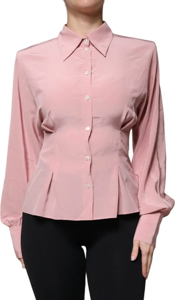 Pink Cotton Long Sleeves Collared Blouse Top
