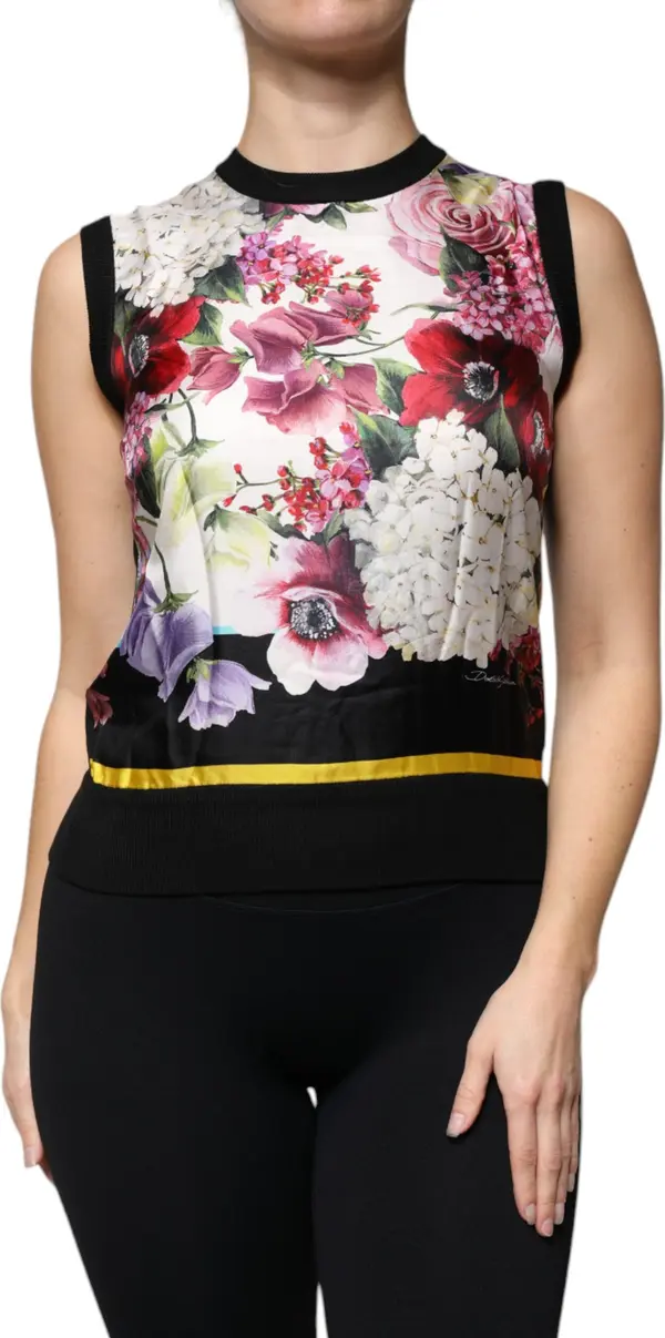 Multicolor Floral Silk Sleeveless Tank Blouse Top
