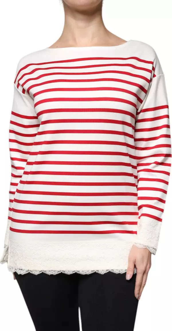 White Red Stripes Cotton Long Sleeves Top
