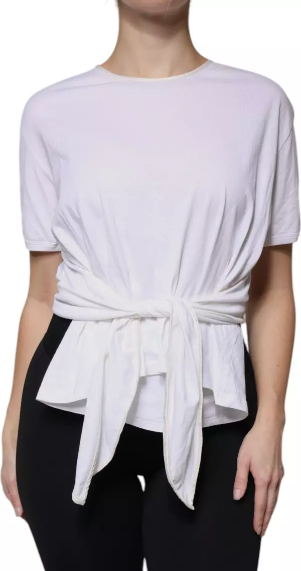 White Cotton Silk Round Neck Wrap Blouse Top