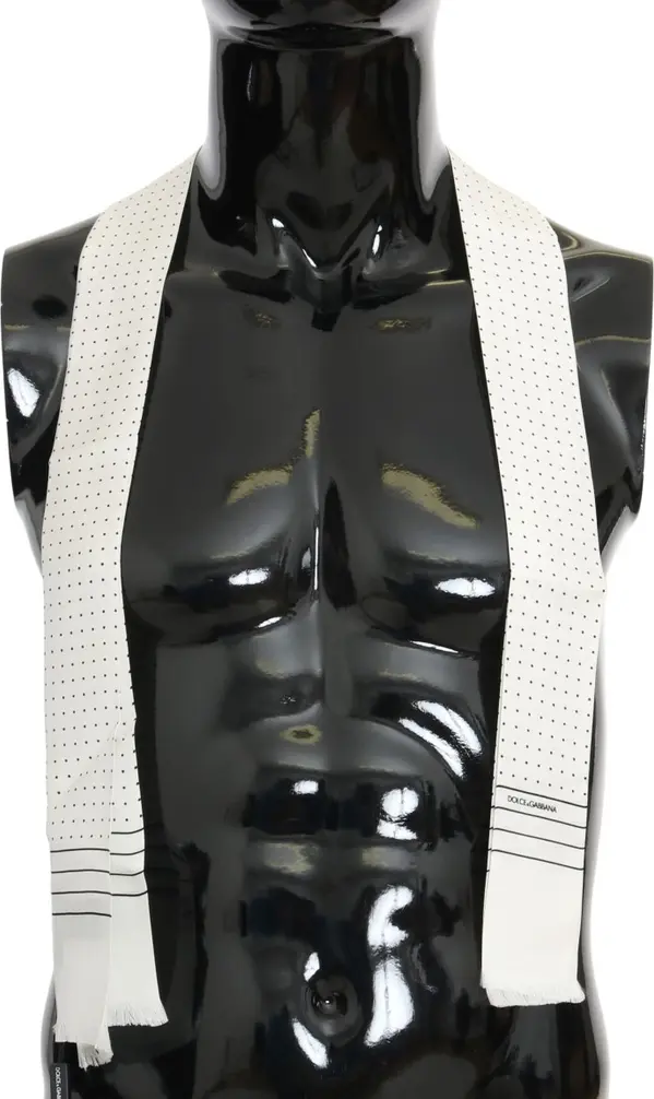 White Polka Dotted Silk Skinny Scarf