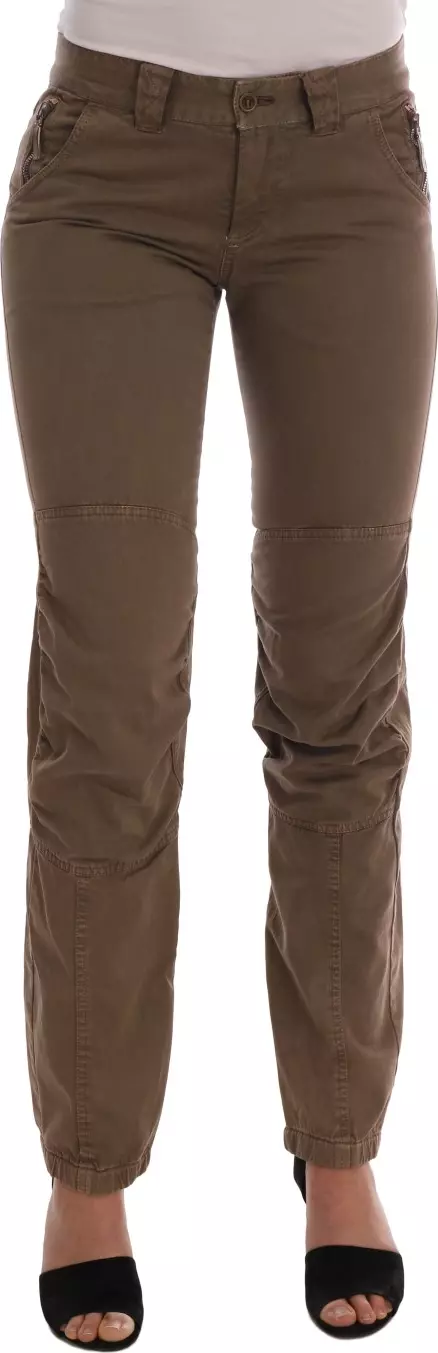 Brown Cotton Casual Slim Fit Pants