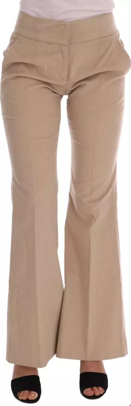 Beige Cotton Bootcut Pants