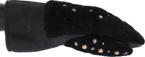 Black Leather Shearling Studded Gloves