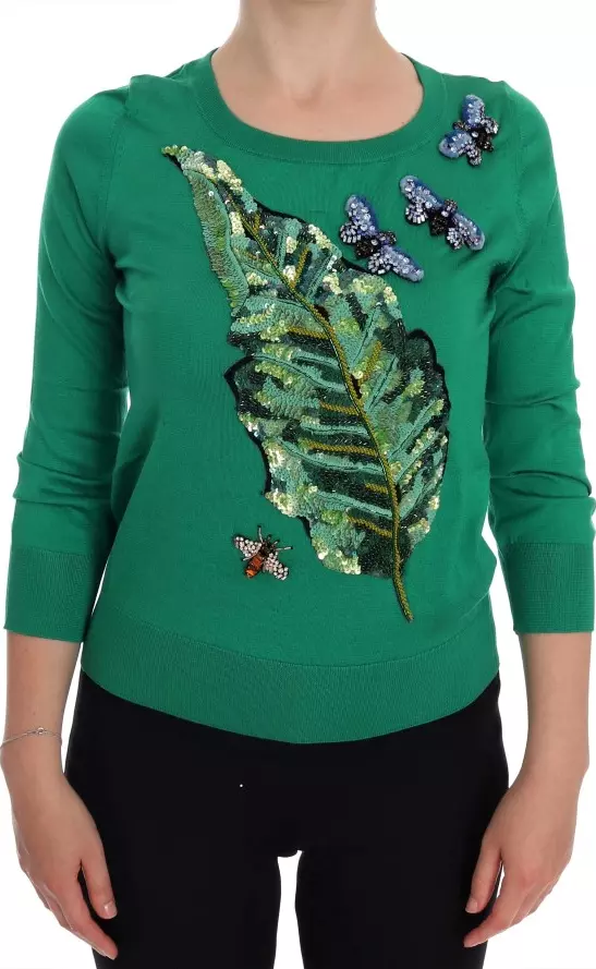Green Silk Crystal Banana Sweater