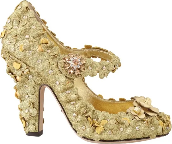 Gold Floral Crystal Mary Janes Pumps