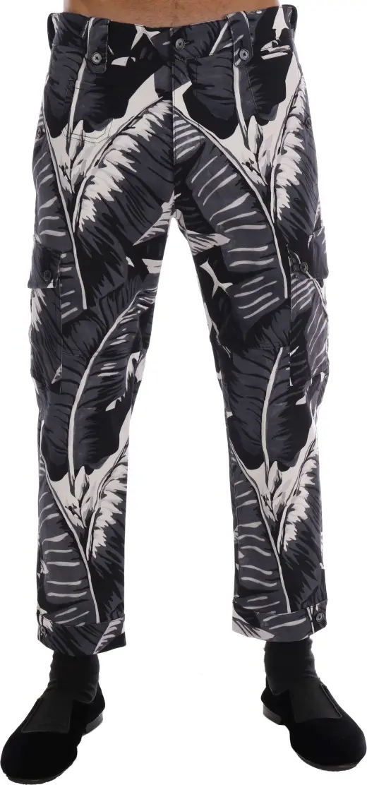Gray Banana Leaf Cotton Pants
