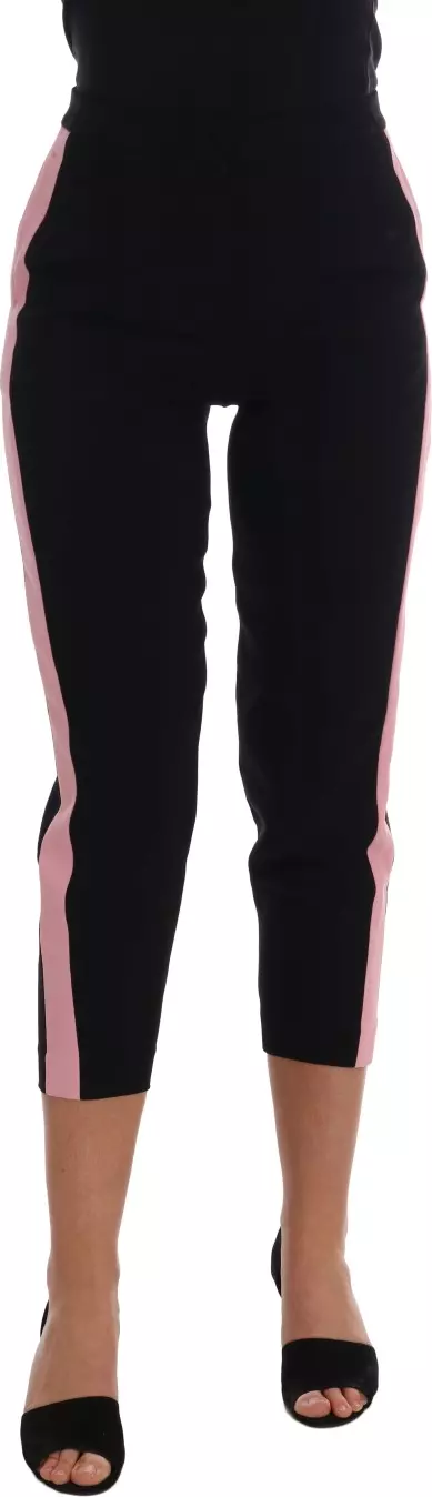 Black Stretch Pink Stripes Capri Pants