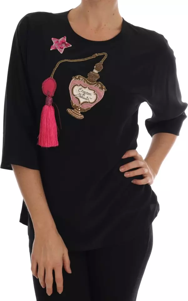 Black Silk Fairy Tale Top Crystal Blouse