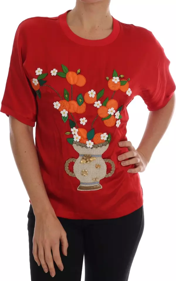 Red Silk Orange Vase Crystal Top