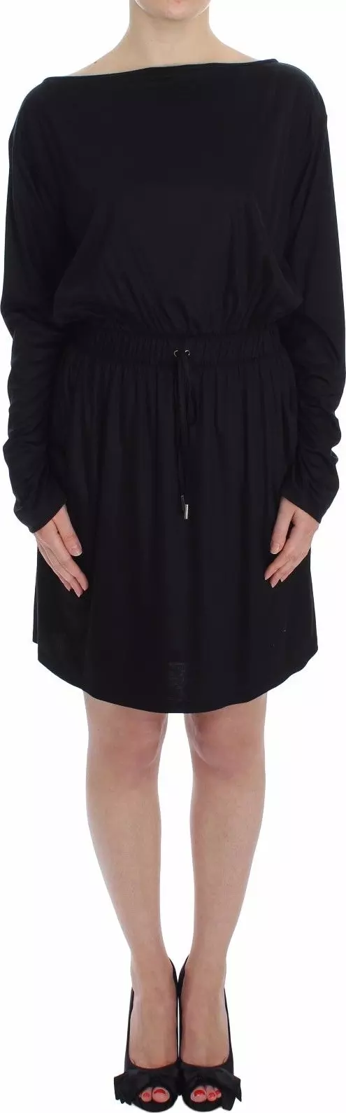 Black Modal Silk Shift Knee Dress