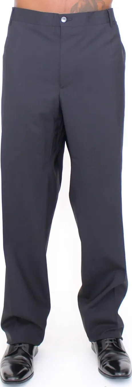 Black Wool Stretch Pleated Pants