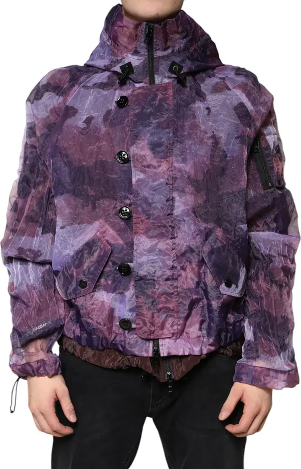 Purple Camouflage Hooded Men Blouson Jacket