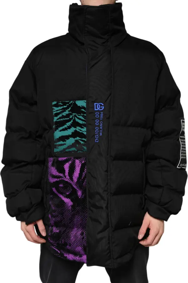 Black Nylon Puffer Men Full Zip Jacket