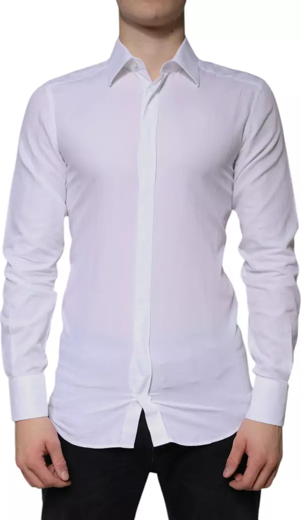 White Cotton Formal Men GOLD Dress Shirt