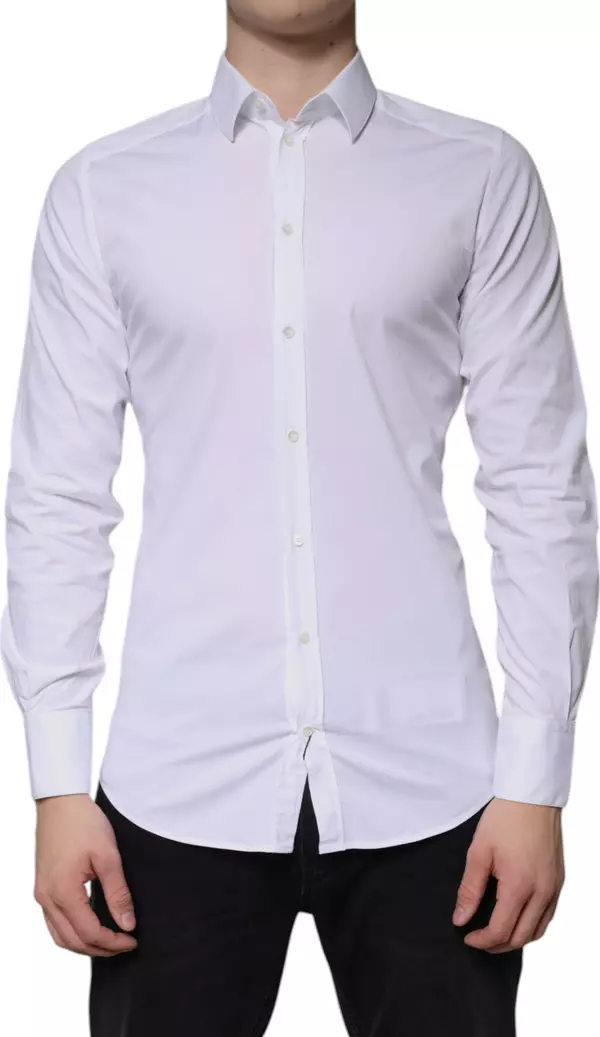 White Cotton Formal Men GOLD Dress Shirt