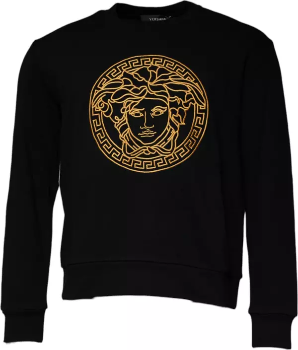 Black Medusa Embroidery Crew Neck Pullover Sweater