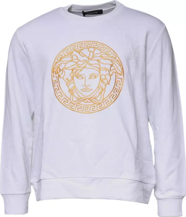 White Medusa Embroidery Crew Neck Pullover Sweater