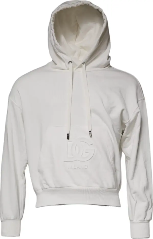 White Logo Hooded Pullover Men Sweatshirt Sweater