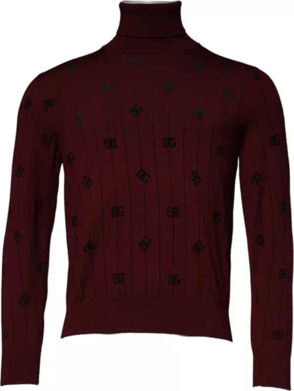 Maroon Monogram Turtleneck Pullover Sweater