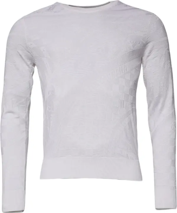 White Silk Crew Neck Men Pullover Sweater