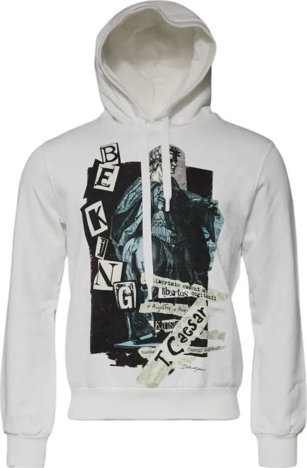 White Caesar Cotton Hooded Pullover Sweater