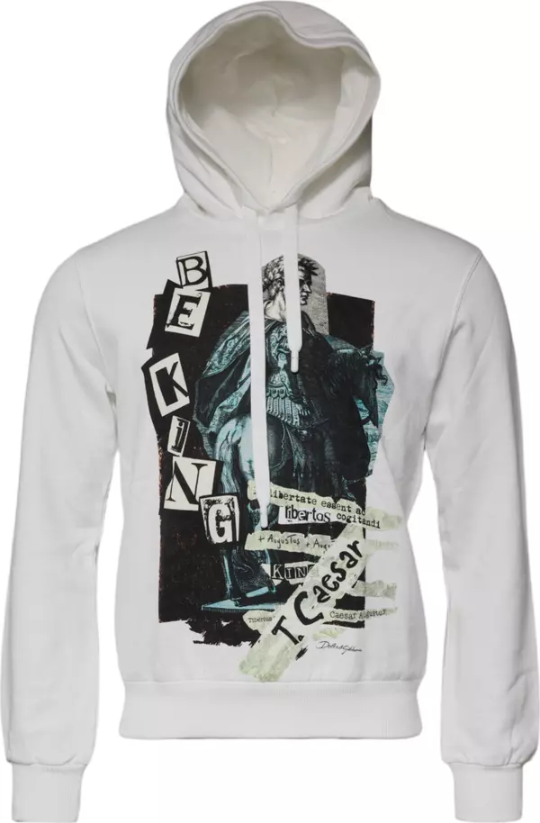 White Caesar Cotton Hooded Pullover Sweater